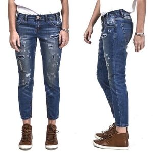One X One Teaspoon Freebirds Distressed Zip Ankle Cropped Jeans, Size 26